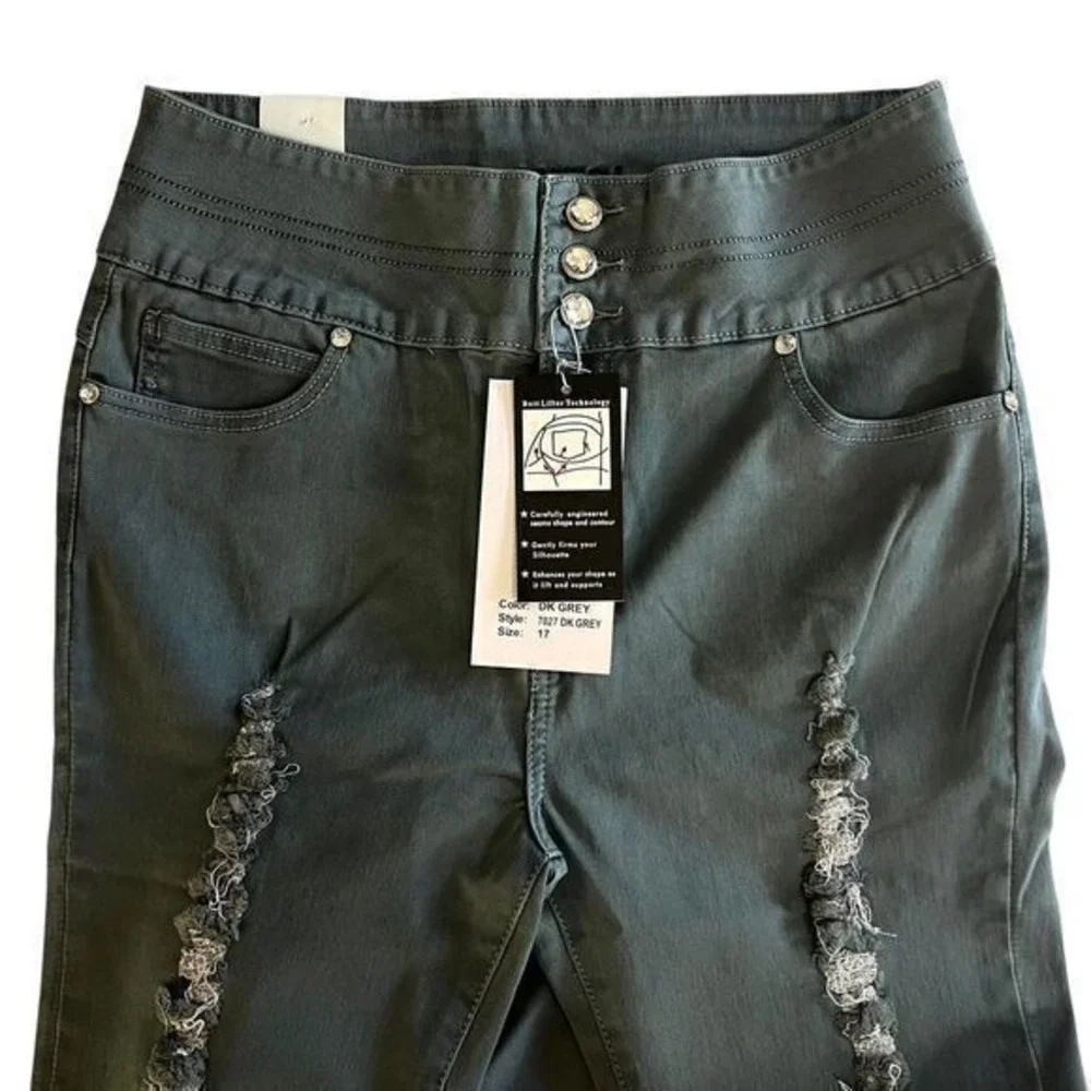 Danesi Jeans Distressed Gray Denim Pants Button Fly Straight Leg Women's Size 17